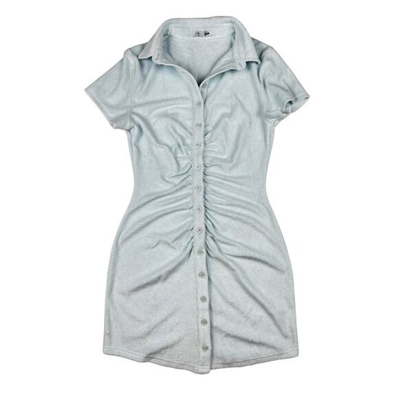 Fashion Nova Ruched Terry Cotton Mini Dress in Light Blue - Picture 1 of 3